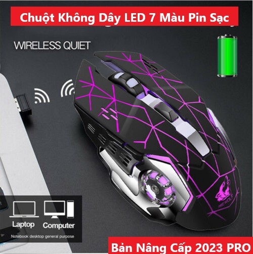 Chuột Không Dây Chuyên GAME Wolf X8 Wireless 2.4GHz SIÊU NGẦU Tự Động Đổi Màu Sắc Dùng Cho Máy Tính Laptop PC Tivi Pin Sạc Dùng Siêu Lâu Chỉnh Được DPI