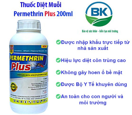 Thuốc diệt muỗi và côn trùng PERMETHRIN PLUS 200ML - Dịch vụ Môi trường BK