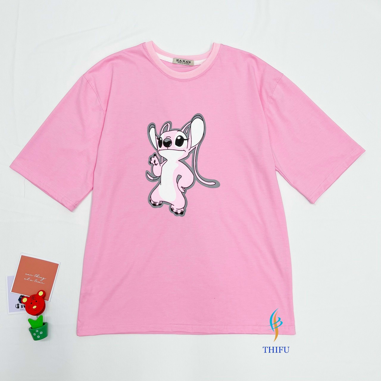 Áo thun unisex tay lỡ họa tiết hoạt hình vải dày mịn