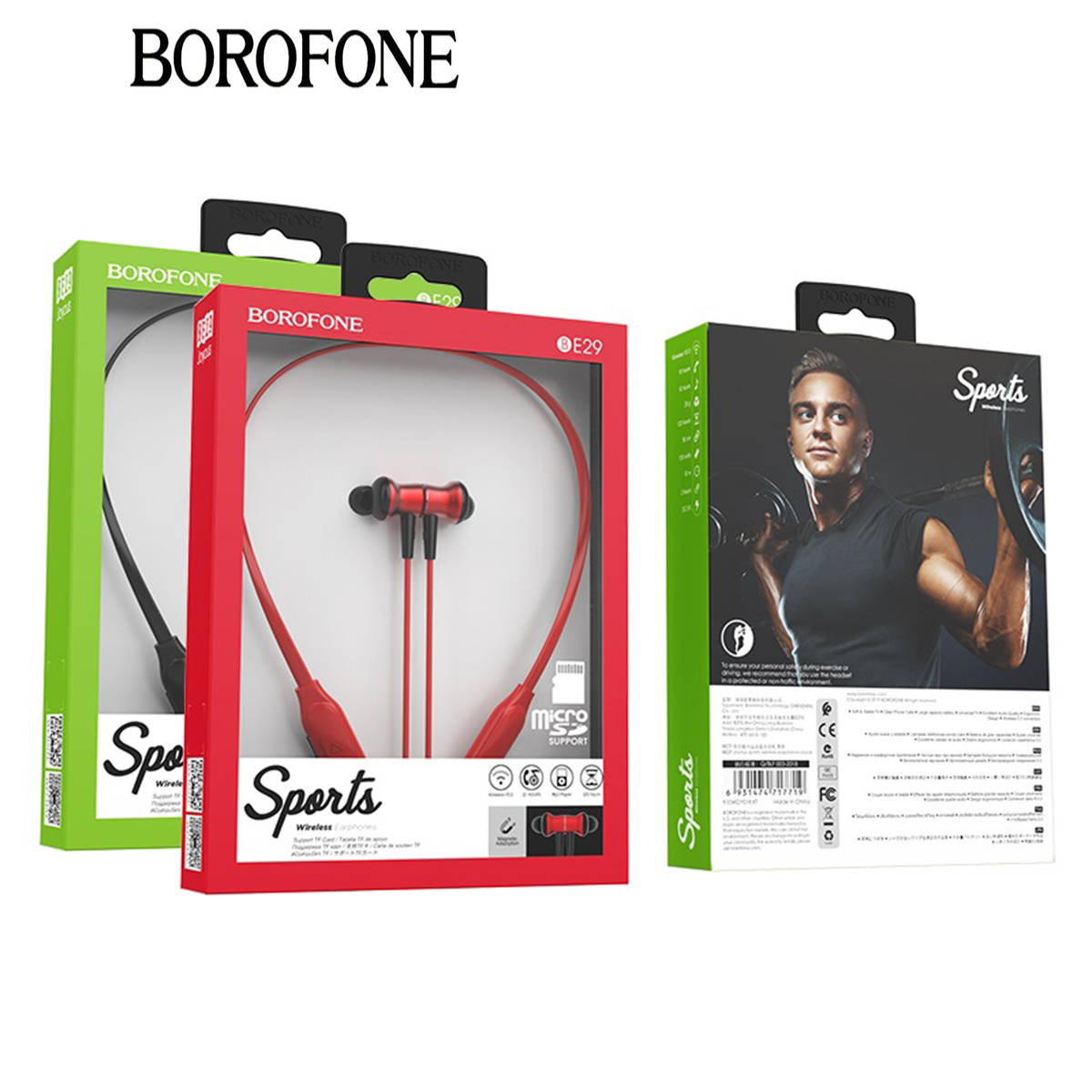 Tai nghe nhét tai bluetooth Borofone BE29 dòng Sport, hỗ trợ không dây, nghe nhạc 10 tiếng - Chính hãng