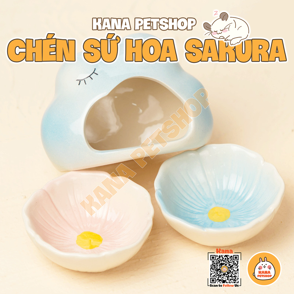 Chén ăn sứ hamster 🐹freeship🐹 chén sứ đựng đồ ăn hoa anh đào sakura cho hamster, nhím, sóc