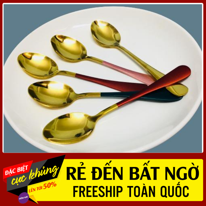 [COMBO]  Thìa mạ vàng cao cấp-Thìa ăn cơm vàng siêu sang chảnh-MIX MÀU NGẪU NHIÊN