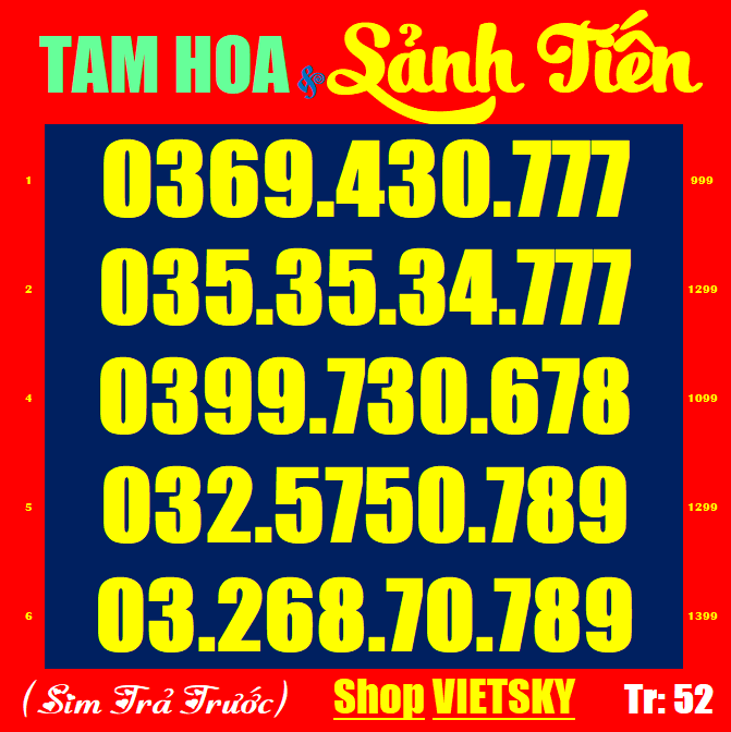 Sim Viettel sảnh tiến List 51,52,28 Sim nguyên kít chưa kích hoạt, Sim viettel phủ sóng toàn quốc | vietsky
