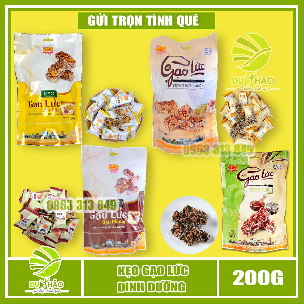 4 vị kẹo gạo lứt Tân Huê Viên, kẹo gạo lứt giòn tan ít ngọt, bánh kẹo Tết,kẹo gạo lức dinh dưỡng