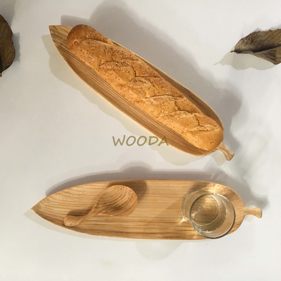 Khay gỗ decor hình chiếc lá tre - khay gỗ phục vụ