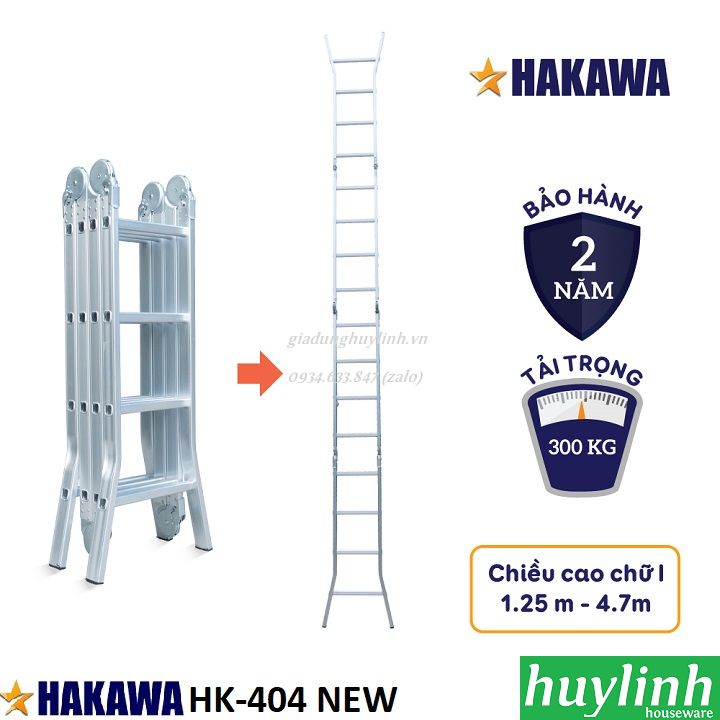 Thang nhôm gấp 4 đoạn 4 bậc Hakawa HK-404 NEW - 4.7 mét