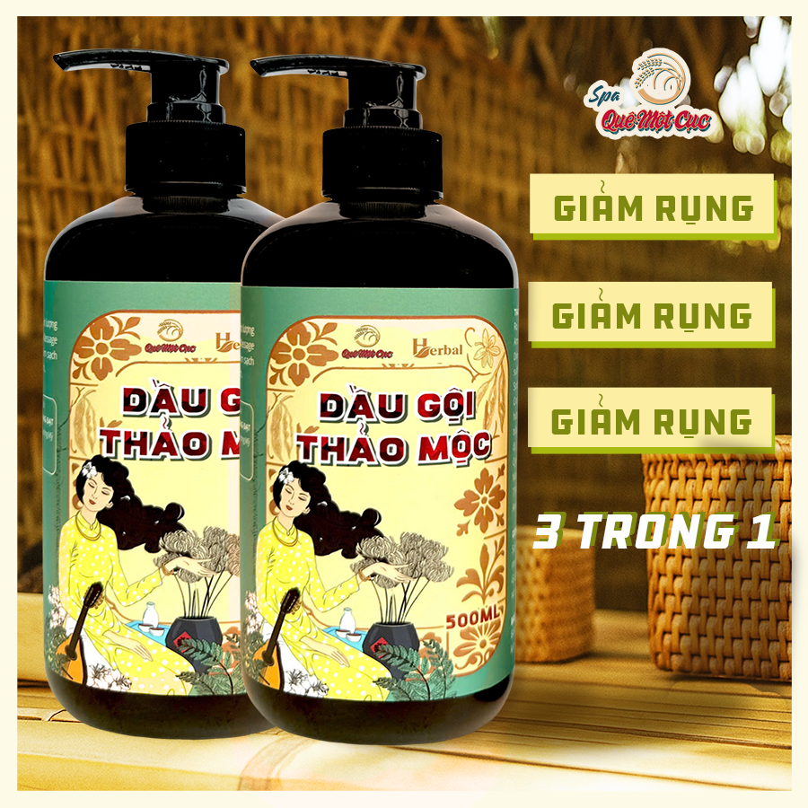 Dầu gội bưởi, mần trầu, hương nhu: giảm rụng, mọc tóc, sạch gàu Spa Quê Một Cục 500ml