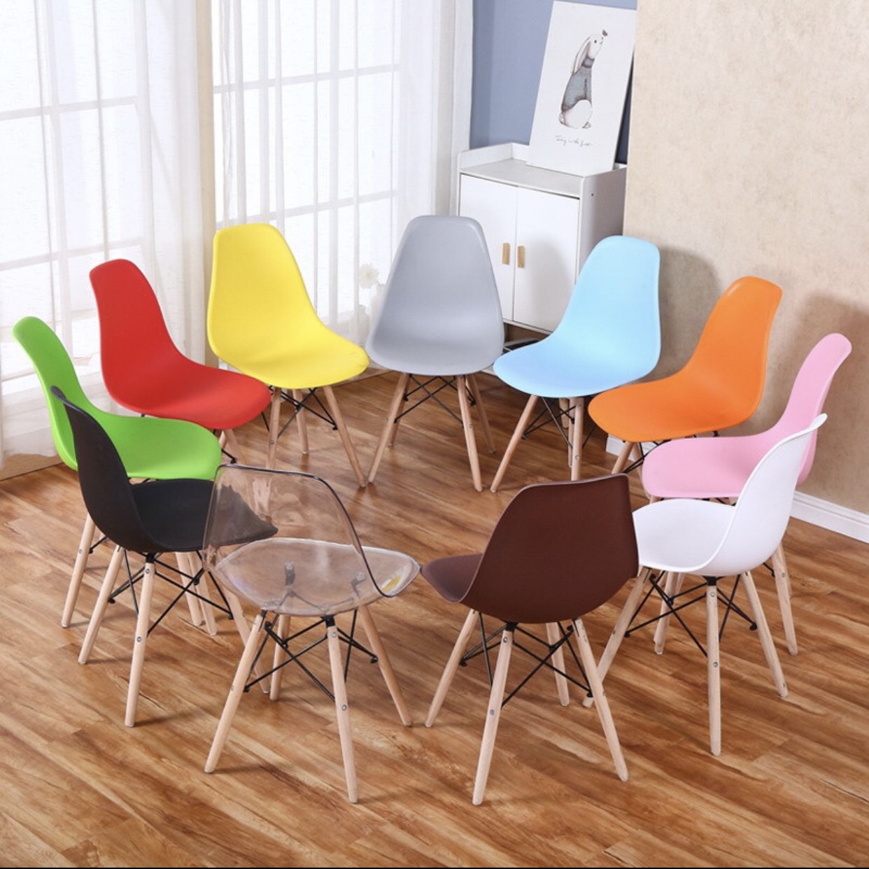 Ghế làm việc, ghế Eames, ghế ngồi học chân gỗ sồi bền đẹp, hàng nhập khẩu, chắc chắn
