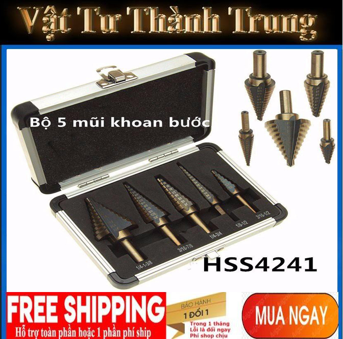 Bộ 5 mũi khoan bước tháp HSS khoan đa năng