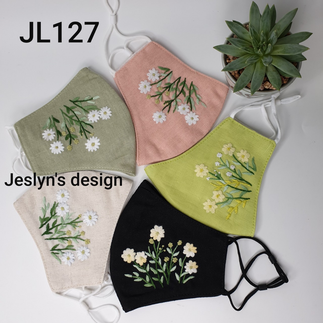Khẩu trang thêu tay vải linen JL127