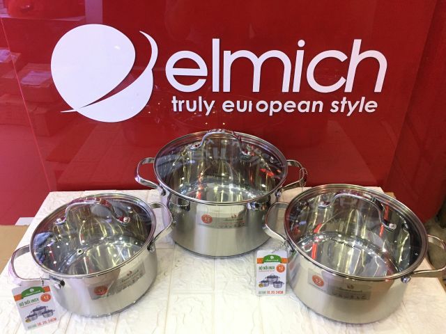Bộ 3 nồi inox 304 đáy 5 lớp elmich smartcook 3330 size 18 - 20 - 24cm sử dụng được trên bếp từ