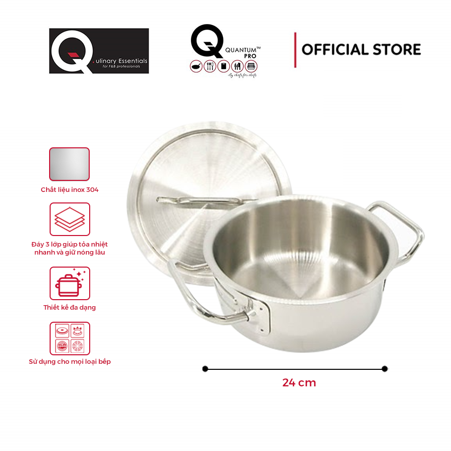 Nồi casserole inox quantum-pro 5.1l đường kính 24cm kèm nắp