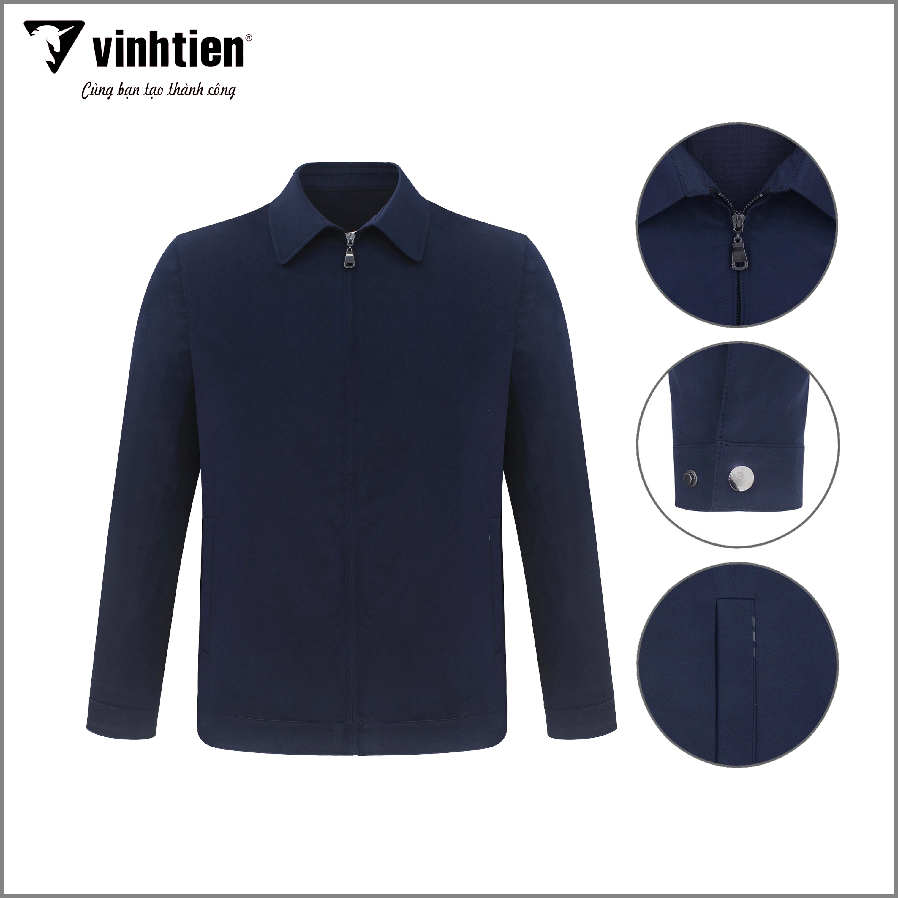 Áo khoác nam 2 lớp cổ bẻ dáng suông Vĩnh Tiến chất liệu microfiber chống mưa gió 950 - Xanh navy