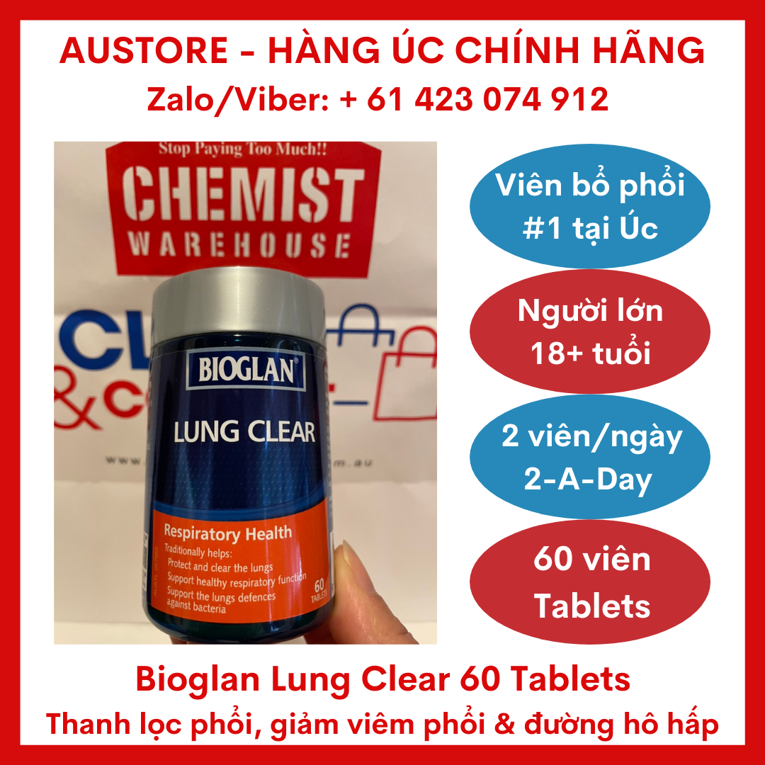 [Bill Úc, Date 04/2023] Bioglan Lung Clear 60 Tablets - Viên uống thanh lọc phổi Bioglan Lung Clear được ưa chuộng #1 tại Úc