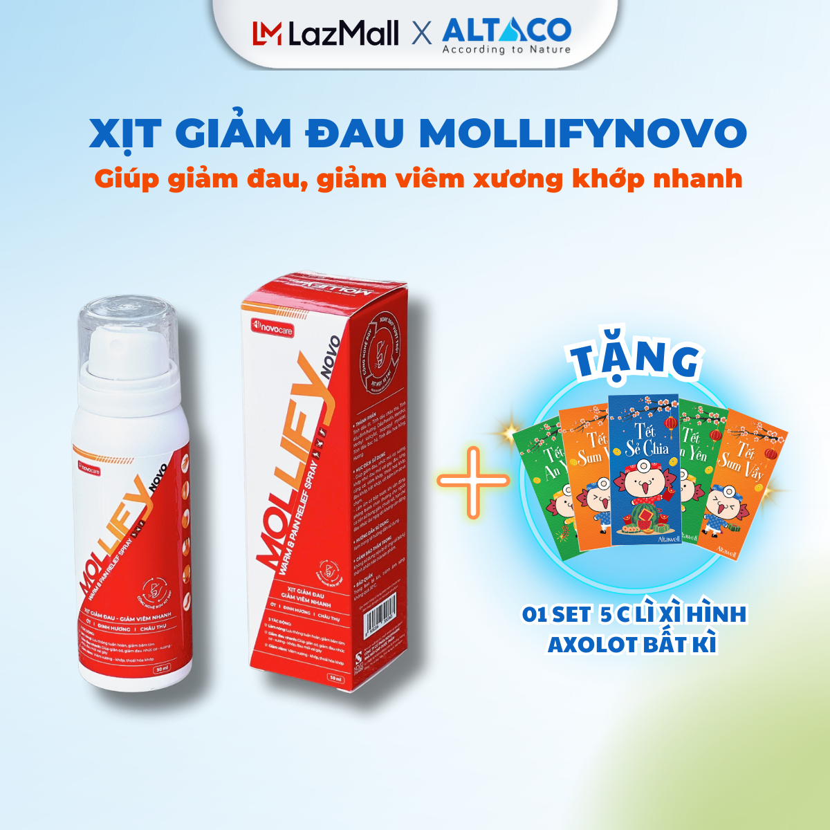 Xịt giảm đau nhanh, giảm viêm xương khớp, giúp massage nóng cơ thể Mollifynovo Novocare 50ml