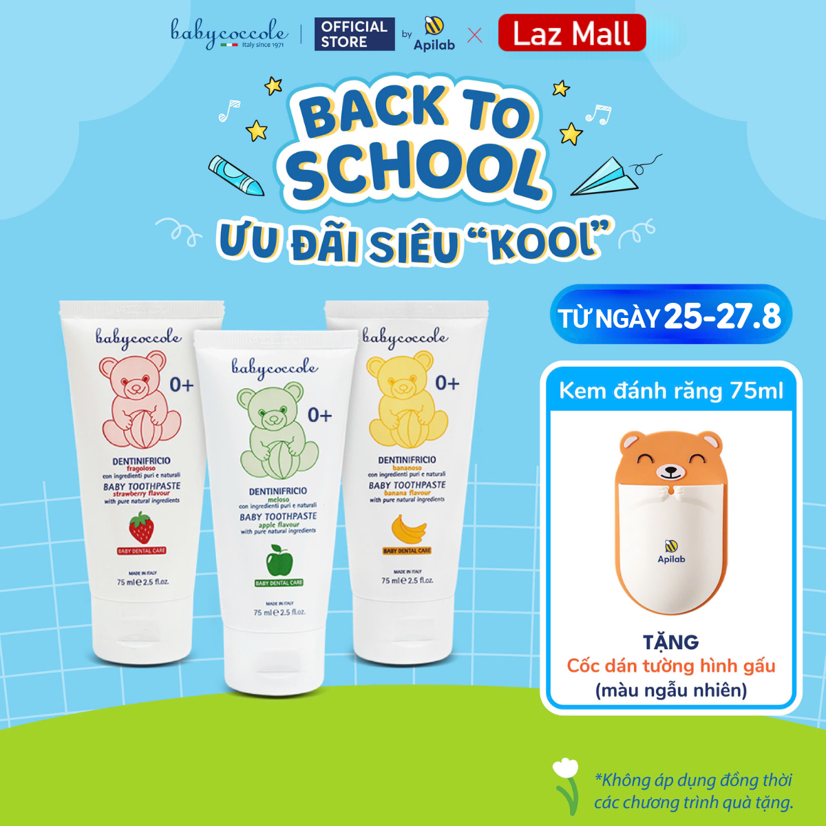 Kem đánh răng cho bé Babycoccole trẻ em nuốt được 30ml/75ml