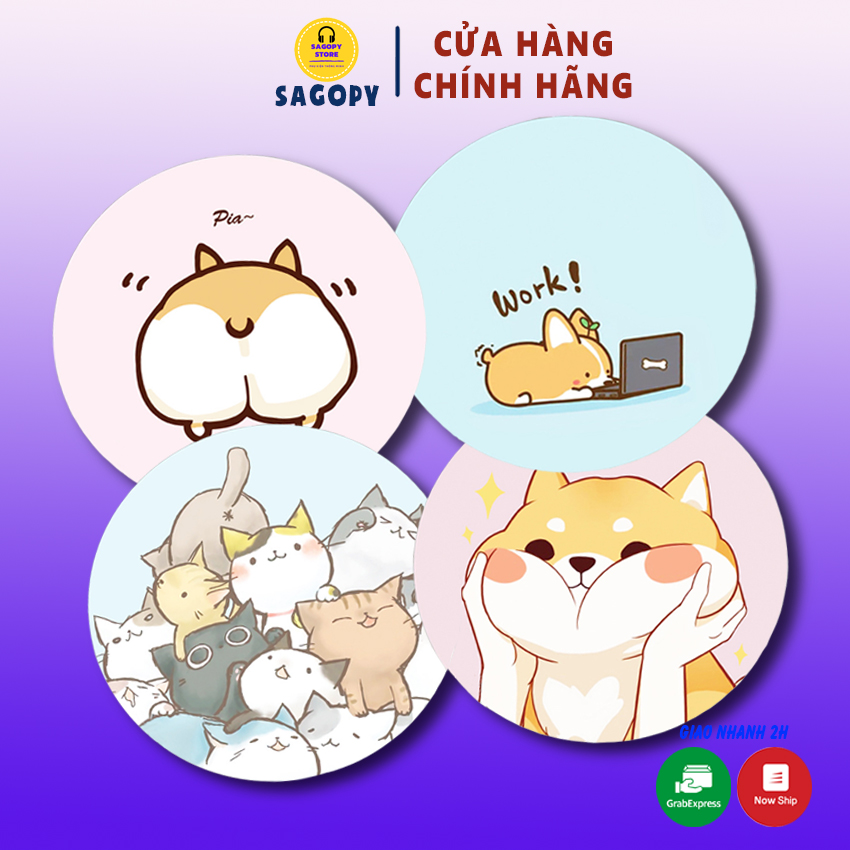Miếng lót chuột hình tròn hoạt hình cute cao su kích thước 20cm, tấm lót chuột, bàn di chuột dễ thương giá rẻ