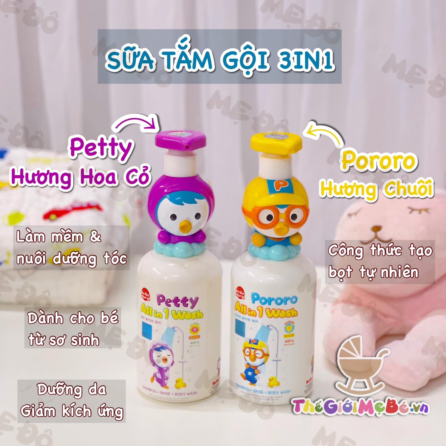 Sữa tắm gội 3 trong 1 Pororo & Petty Hàn Quốc dành riêng cho bé sơ sinh