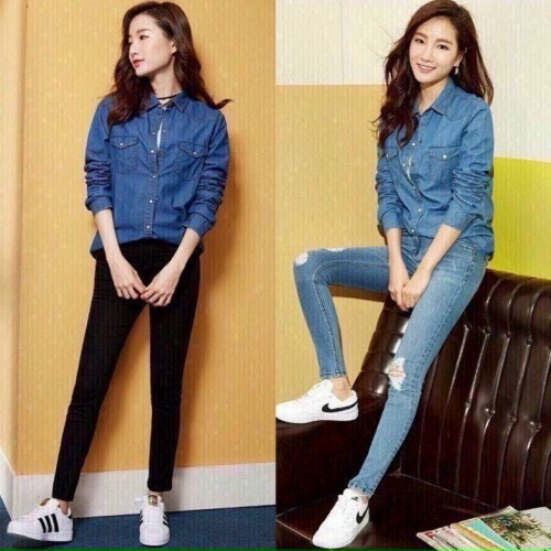 Áo sơ mi jean-denim nữ tay dài, áo sơ mi hollister tay dài cho nữ thường ngày size m.l.xl.xxl