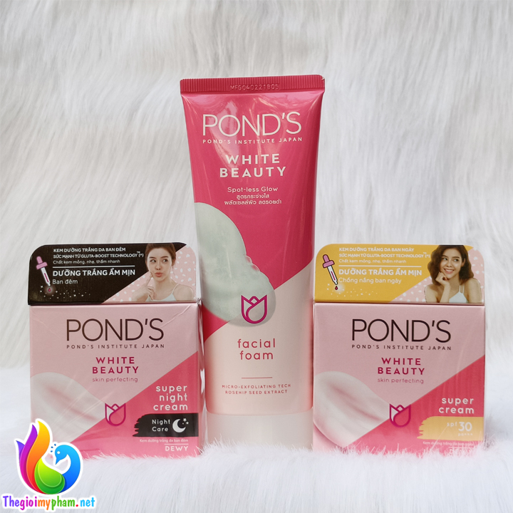 Combo kem dưỡng trắng hồng pond ngày + đêm và sữa sữa rửa mặt pond 100g