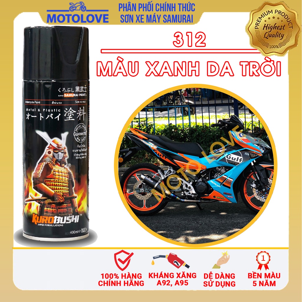Sơn Samurai màu xanh da trời 312 - chai sơn xịt cao cấp nhập khẩu từ Malaysia
