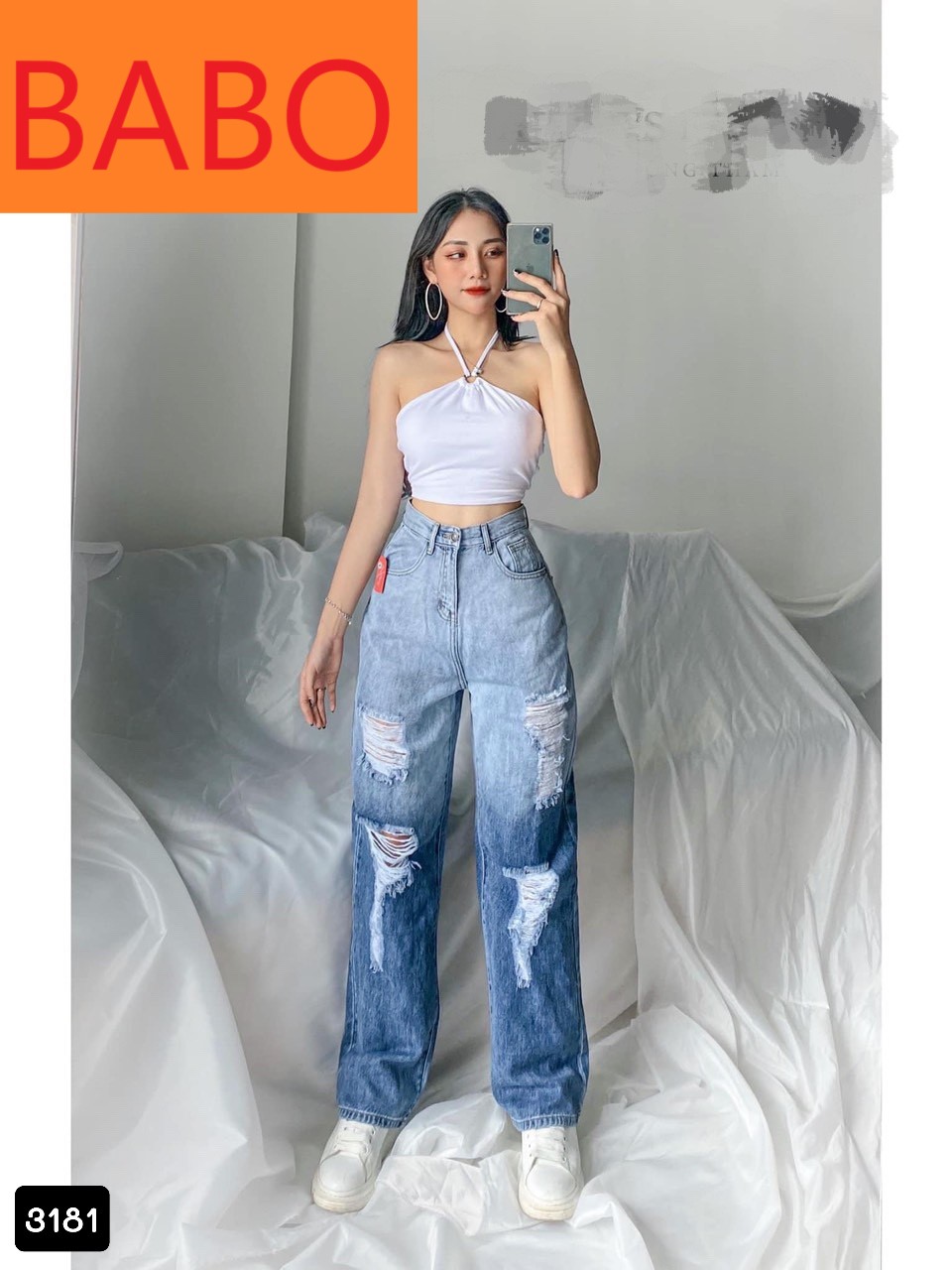 [ FREESHIP ] QUẦN JEAN ỐNG RỘNG LƯNG CAO LOANG MÀU RÁCH TE TUA CAO CẤP BABO TD3181