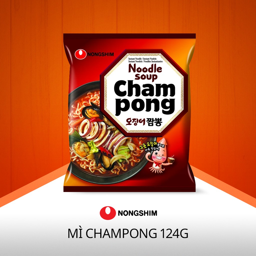 Combo mì gói nongshim champong 124g - vị mực - hàn quốc