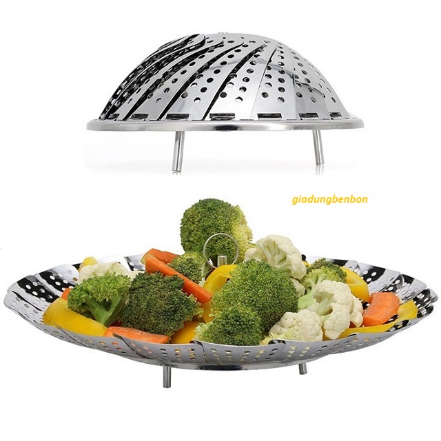 Xửng hấp Inox cao cấp, vỉ đồ xôi, hấp cá, tôm, bánh cách thuỷ gập gọn, Vỉ hấp cách thủy 26 và 32cm - giadungbenbon