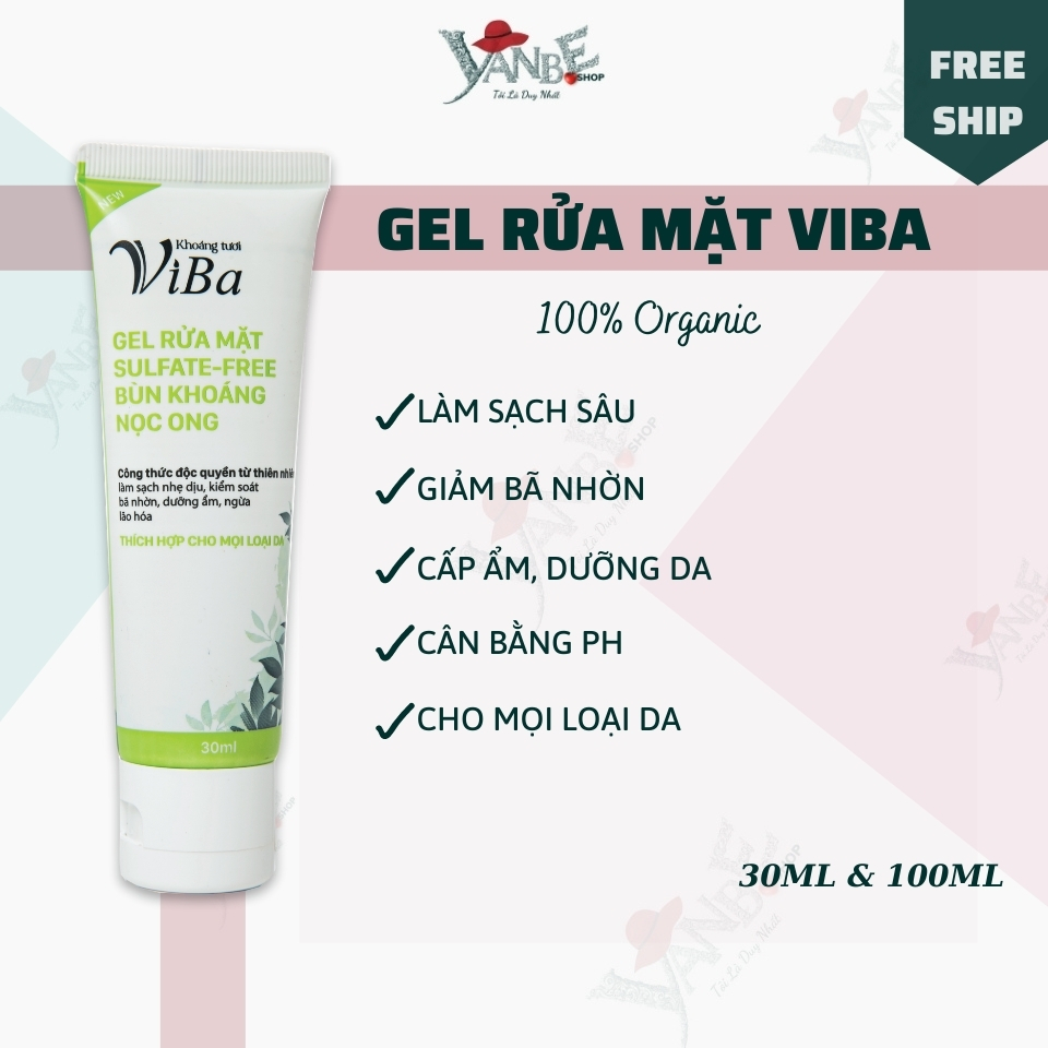 Sữa rửa mặt dưỡng ẩm và kiểm soát bả nhờn Viba với bùn khoáng nọc ong giúp loại bỏ bụi bẩn, làm sạch sâu dịu nhẹ 100ml _ Yanbe_shop