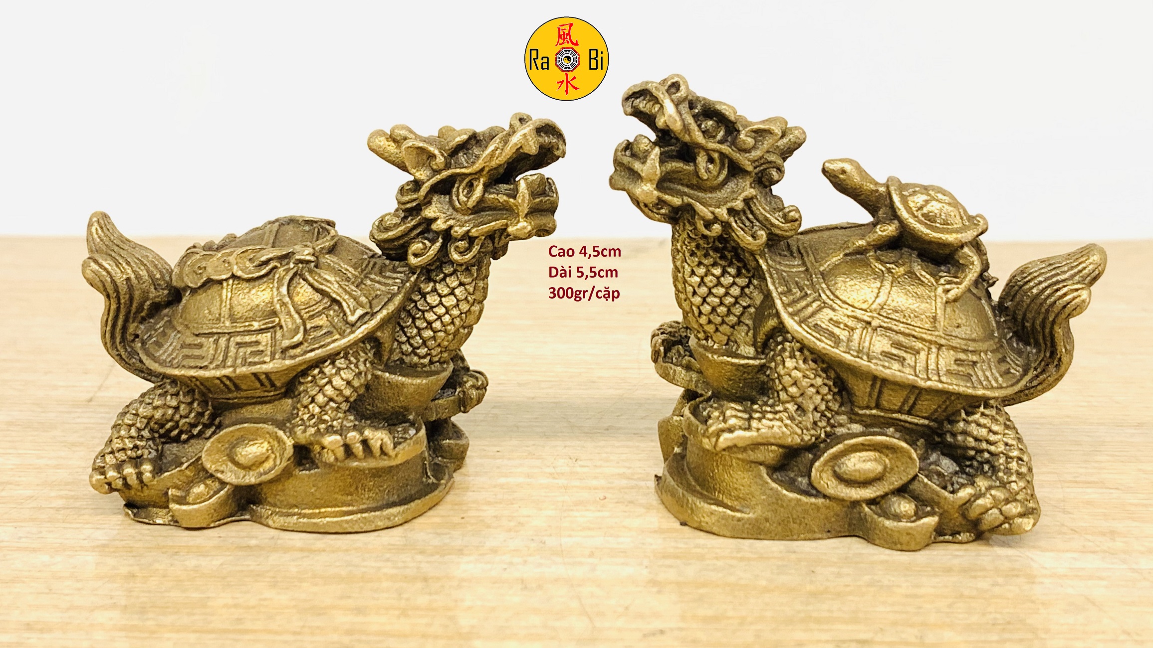 Cặp Long Quy Đồng Vàng Mini - Tượng Đồng Phong Thủy - Đồ Đồng Mỹ Nghệ