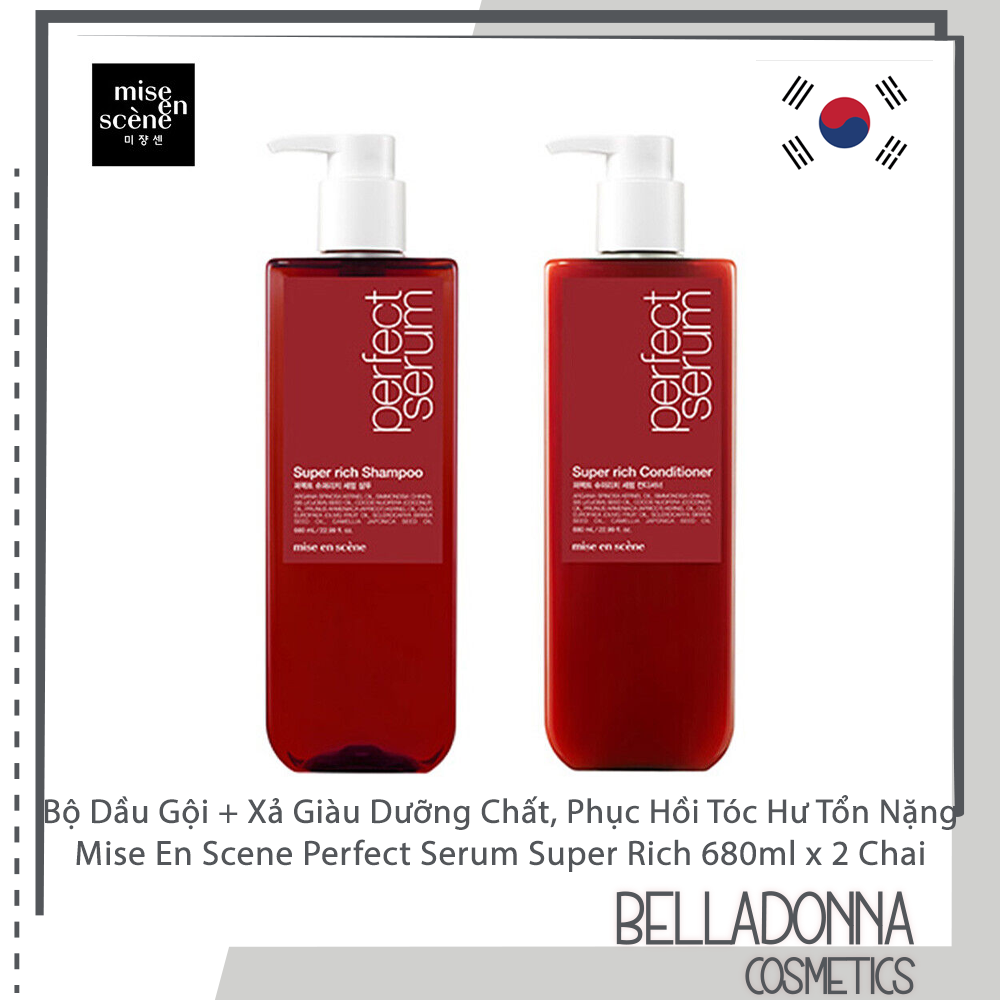 Bộ dầu gội + xả phục hồi tóc hư tổn nặng mise en scene perfect serum super rich 680ml 2 chai x 680ml