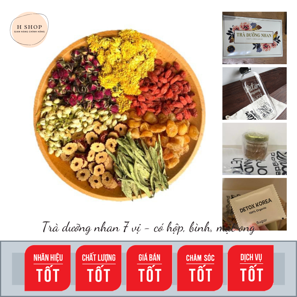 Set 30 gói trà dưỡng nhan 7 vị đẹp da đẹp dáng - tặng hộp, bình 100ml, mật ong, đường detox