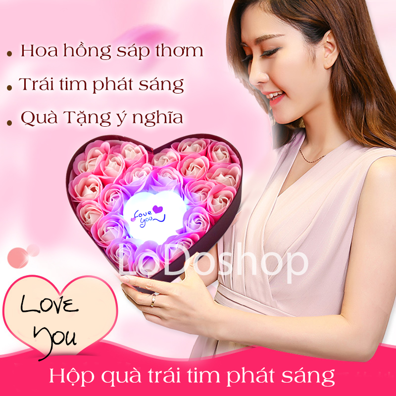 Hộp quà trái tim hoa hồng sáp phát sáng - Hộp đựng quà tặng ngày lễ tình yêu sinh nhật quà cưới happy birthday - Quà 20/10 - Quà 8/3 - Quà 14/2 - Quà valentine - Noel - Quà kỷ niệm ngày cưới