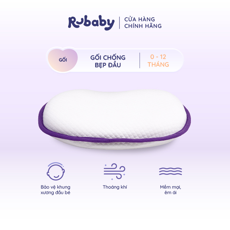Gối chống bẹp đầu em bé rubaby, chất liệu memory foam mềm mại thoáng khí, bảo vệ khung xương đầu bé