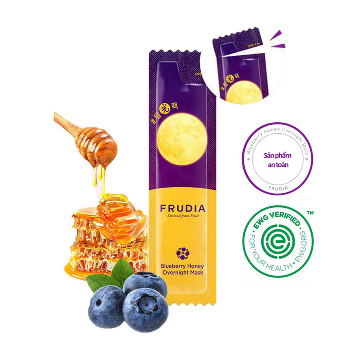 Combo 4 Mặt Nạ Ngủ Cấp Ẩm Chiết Xuất Việt Quất Mật Ong Frudia Blueberry Honey Overnight Mask 5ml/1pcs
