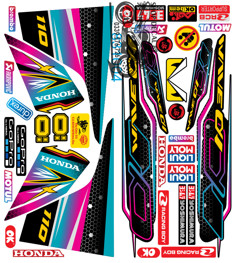 Tem Rời WAVE ALPHA 110 HỒNG XANH LỤC ĐEN MÃ 831004 (Tem 3 Lớp Chống Bay Màu)