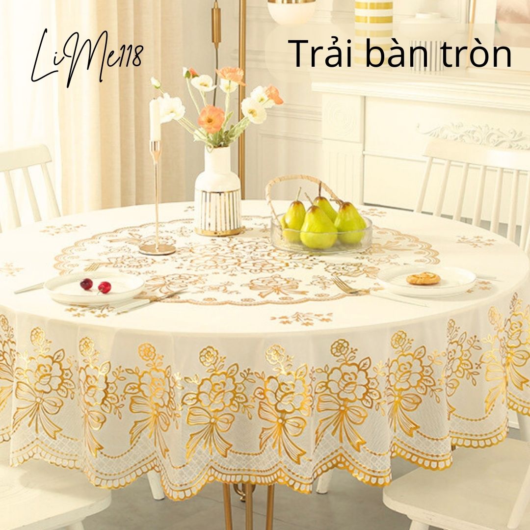 Khăn trải bàn tròn nhiều mẫu đẹp - tấm chải bàn Tết 3D nhũ vàng chống thấm đẹp cao su trang trí sang trọng trải bàn gỗ ăn, phòng khách, bàn thờ phật, gia tiên, làm việc- LiMe118