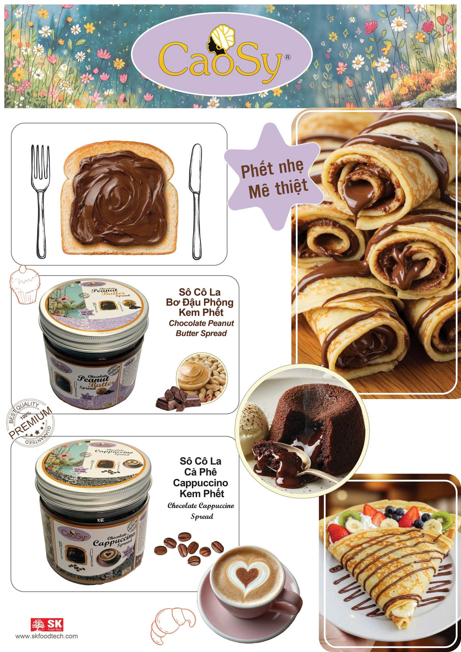 [MUA 1 TẶNG 1] CaoSy®Sô Cô La Kem Phết Vị Cà Phê Cappuccino và Bơ Đậu Phộng Dùng Phết lên bánh mì, hay làm sốt kem và các món tráng miệng Hộp 400 Gam