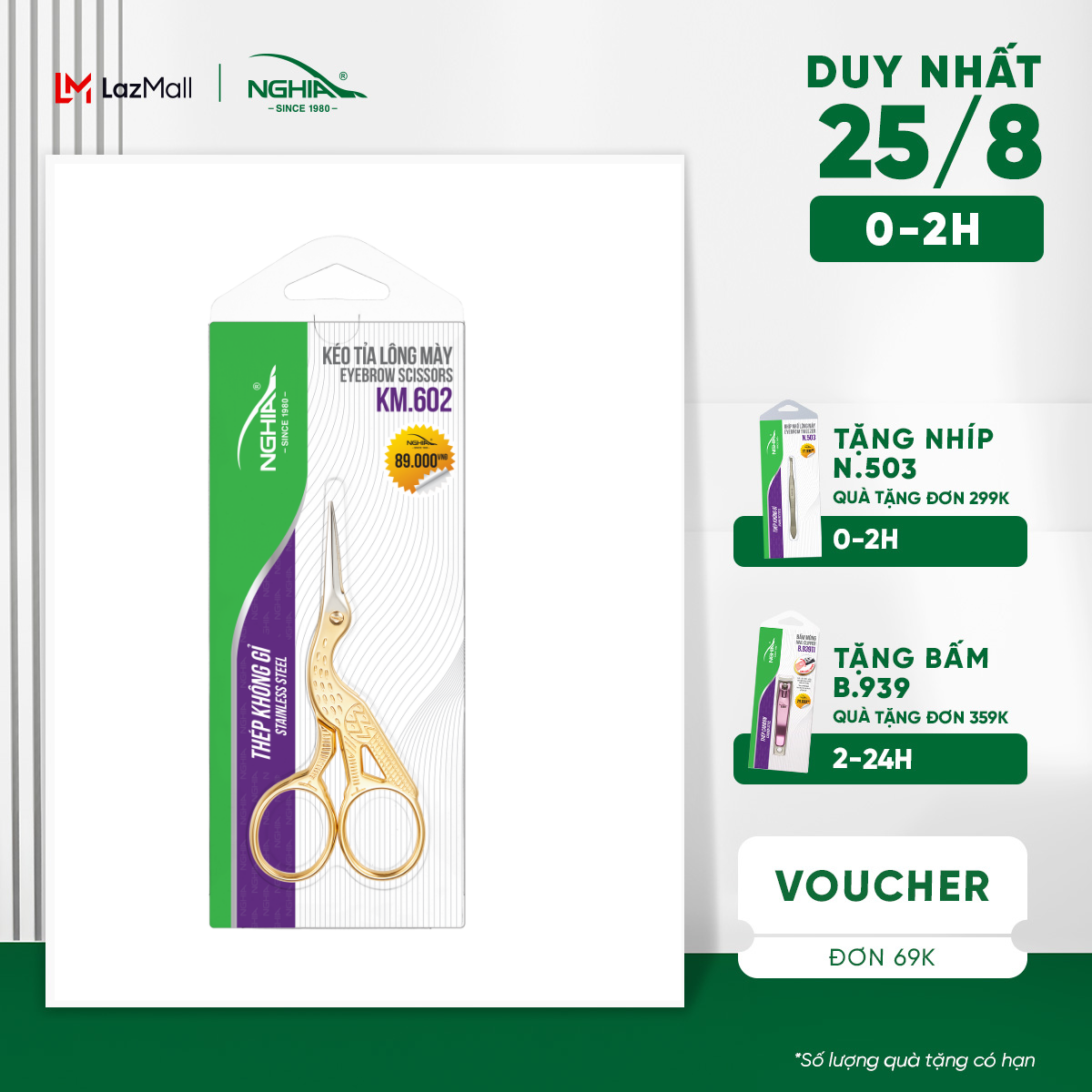 Kéo Cắt Tỉa Lông Mày Thép Không Gỉ Cao Cấp KỀM NGHĨA KM.602 (Mũi Ngắn Thẳng Nhọn)