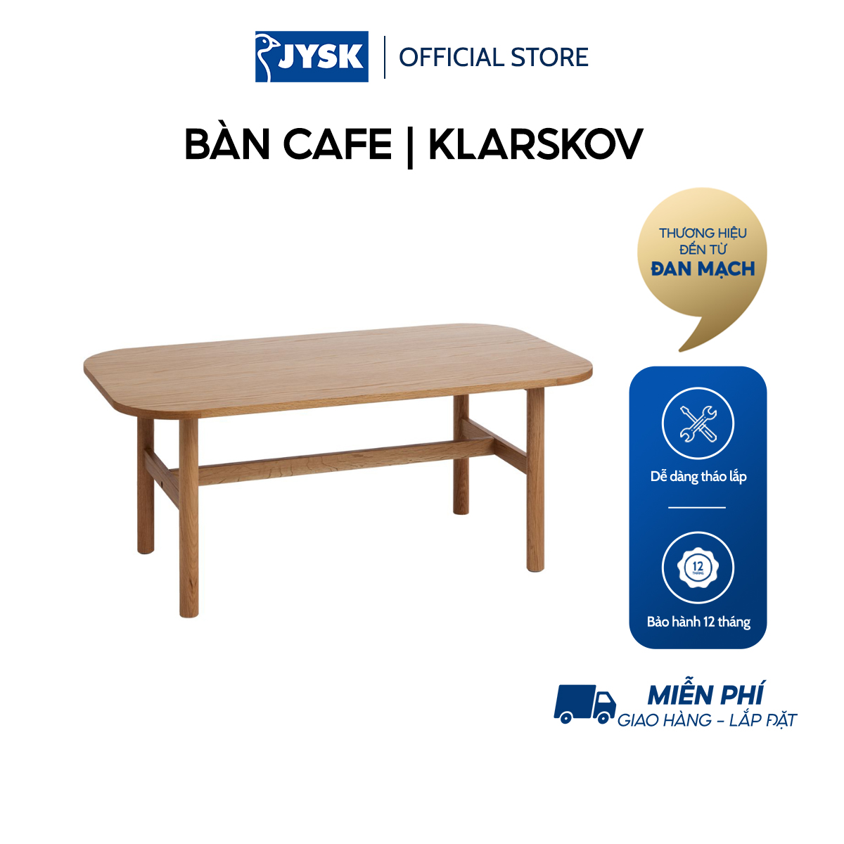 Bàn cafe | JYSK Klarskov | gỗ công nghiệp | màu sồi | R60xD110xC45cm
