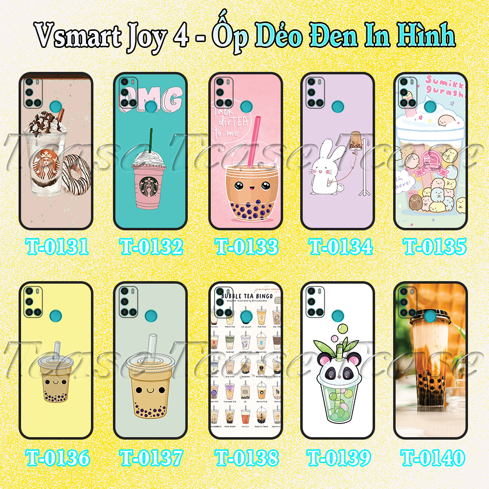 Ốp lưng Vsmart Joy 4 - Ốp dẻo đen in hình Ly Trà Sữa Cute