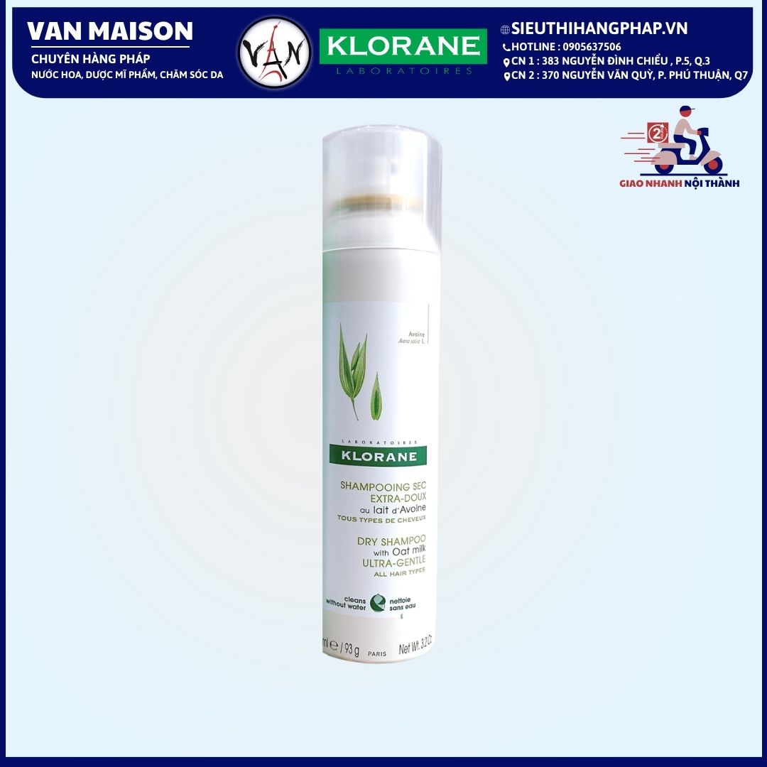 Dầu gội khô Klorane Dry Shampoo dành cho da đầu thường &  nhạy cảm 150ml