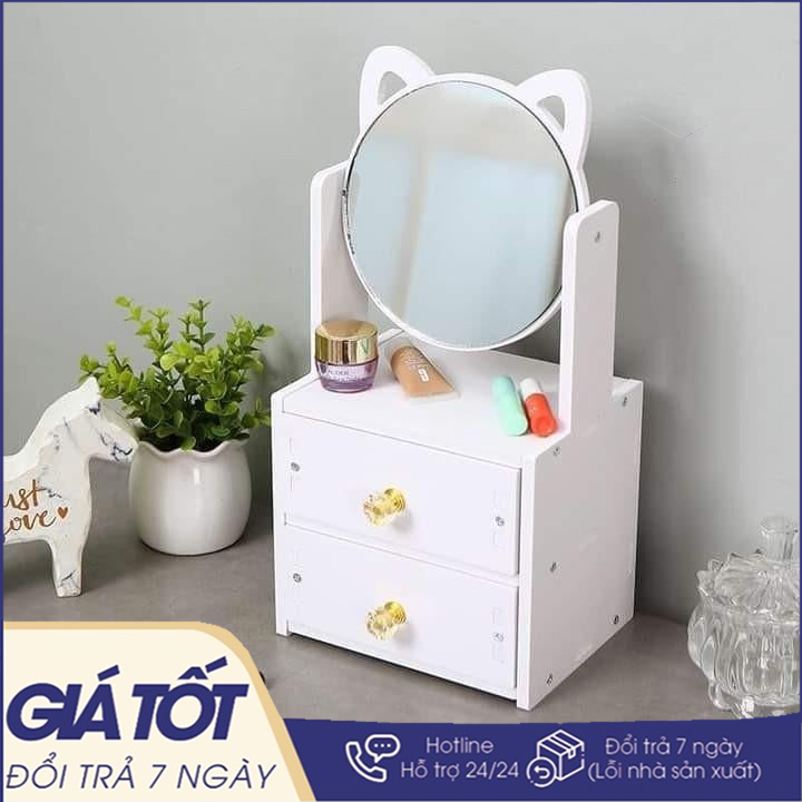 Khay Đựng Mỹ Phẩm Tiện Dụng -Kệ đựng mỹ phẩm, Kệ Đựng Mỹ phẩm 2 ngăn kéo, tủ đựng mỹ phẩm- Kệ đựng đồ, để mỹ phẩm 2 tầng xinh xắn