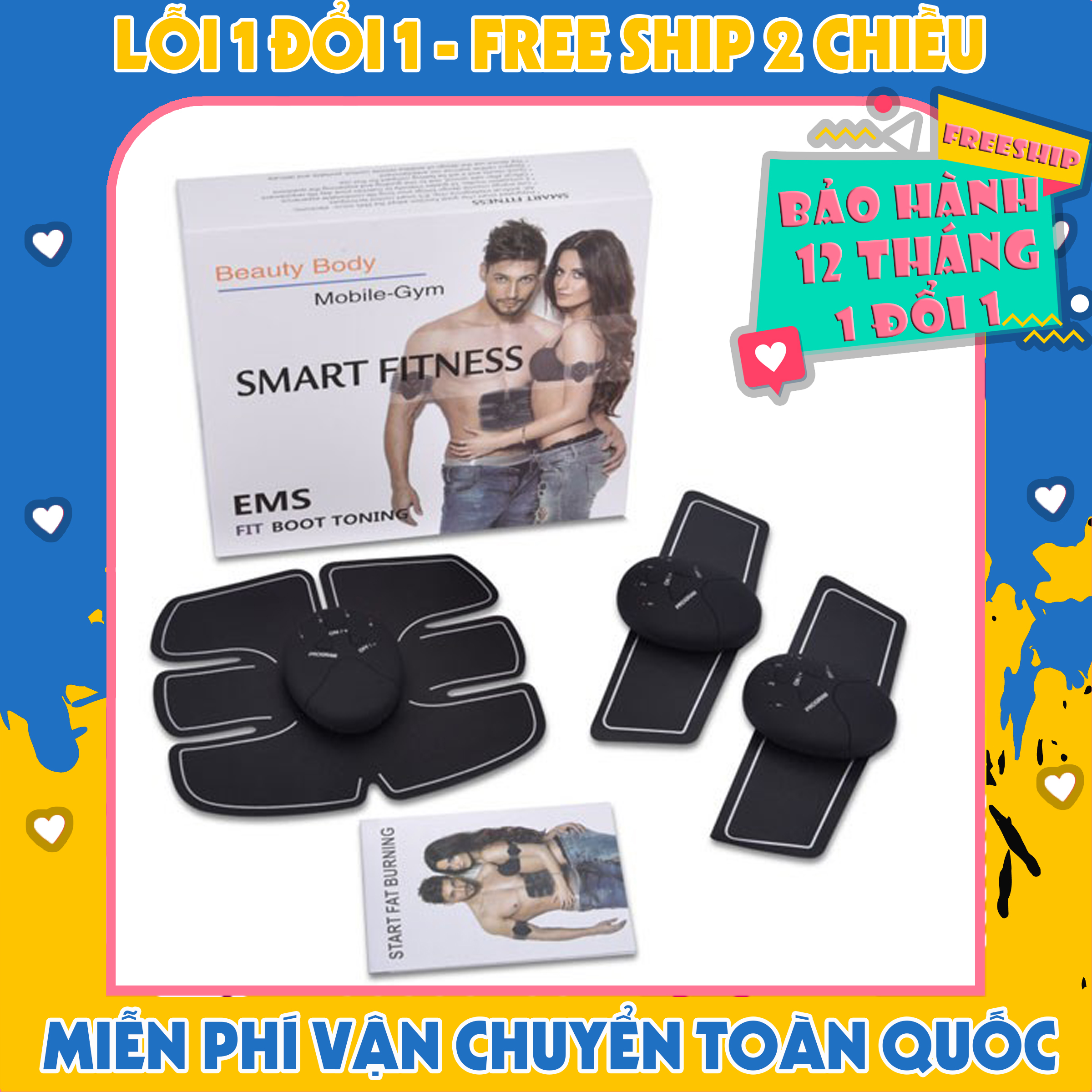 Máy tập cơ bụng 6 múi ems smart fitness - bảo hành 12 tháng
