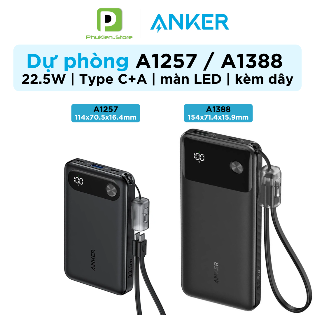 Pin dự phòng Anker Power Core 10.000mAh A1257 / A1388 | PD 22.5W | tích hợp dây đeo Type-C