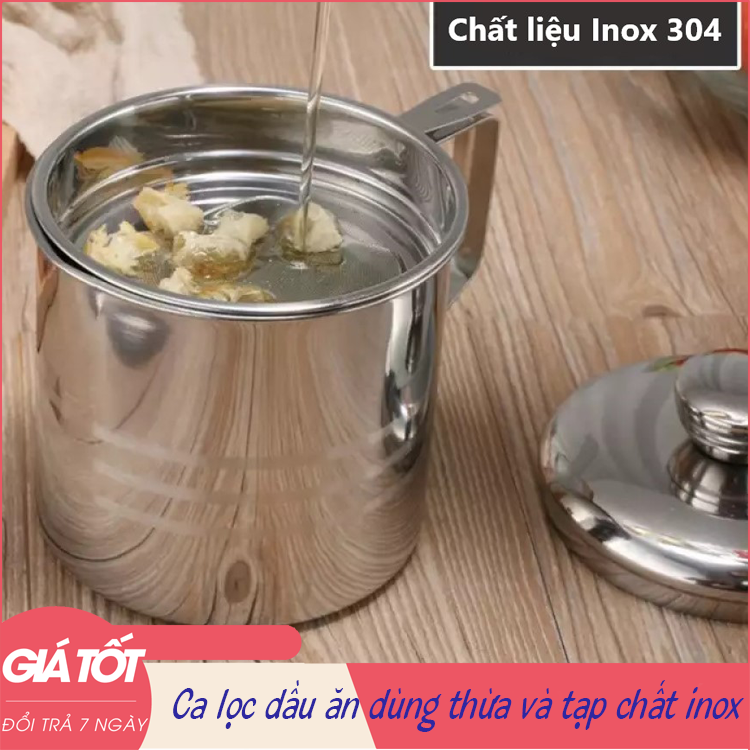Ca lọc dầu ăn dùng thừa và tạp chất - chất liệu inox -  Ca lọc dầu ăn, ống lọc dầu, bình lọc dầu ăn , ca lọc đa năng an toàn (Bạc)