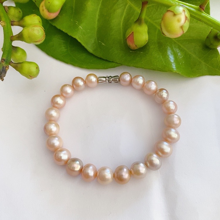 Vòng Tay Ngọc Trai Nước Ngọt 7-8mm Ovan Hương Thu Pearl VT78- Tím