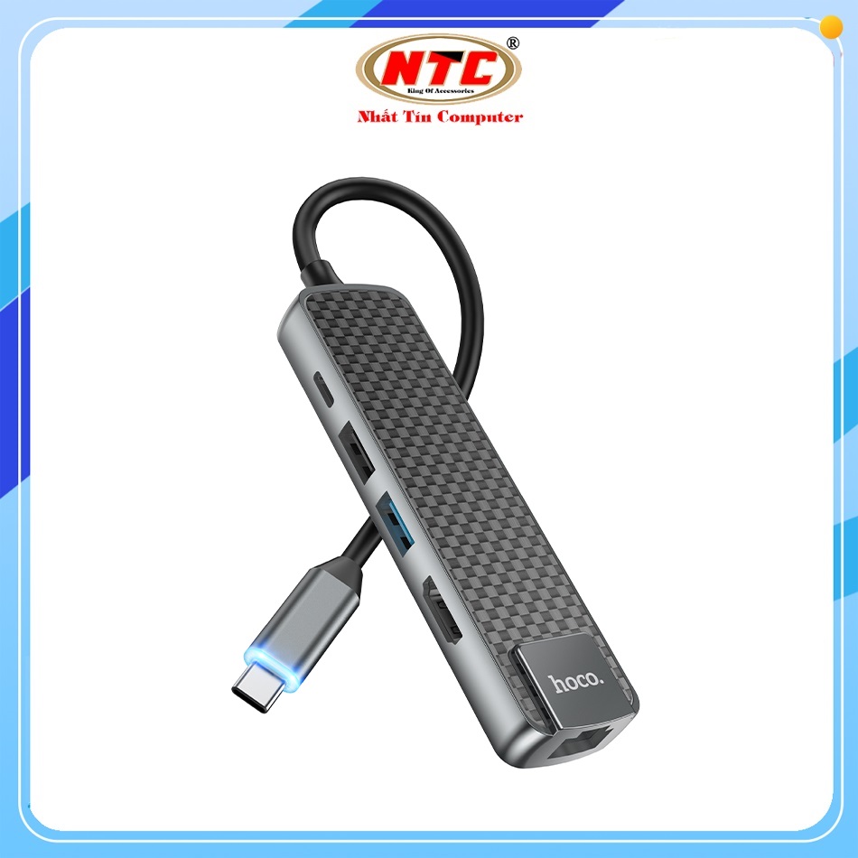 Bộ chuyển đổi Hoco HB23 Easy View TypeC ra HDMI + USB3.0 + USB2.0 + RJ45 +