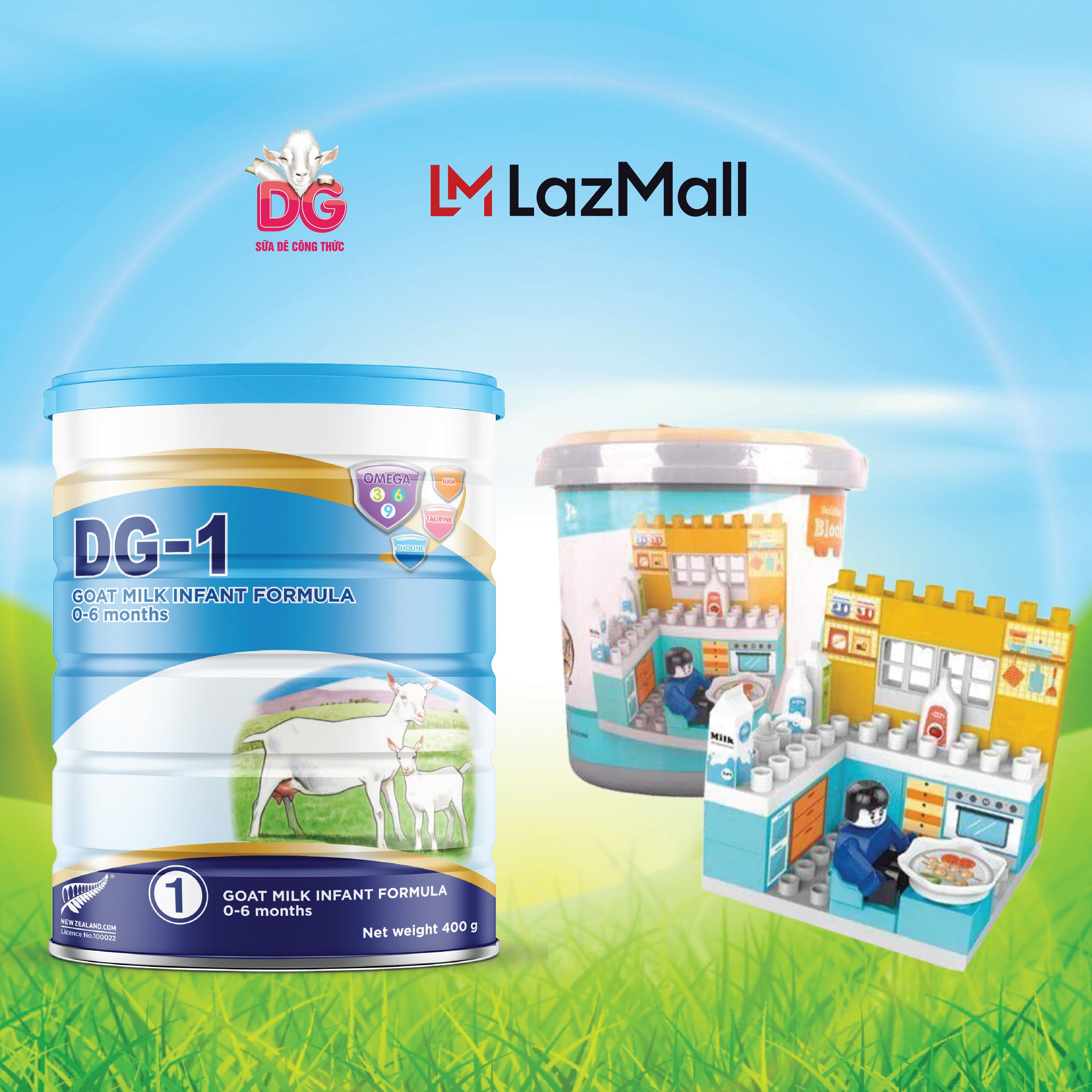Cb 05 lon sữa dê dg-1 400g tặng 1 hộp lắp ráp lego