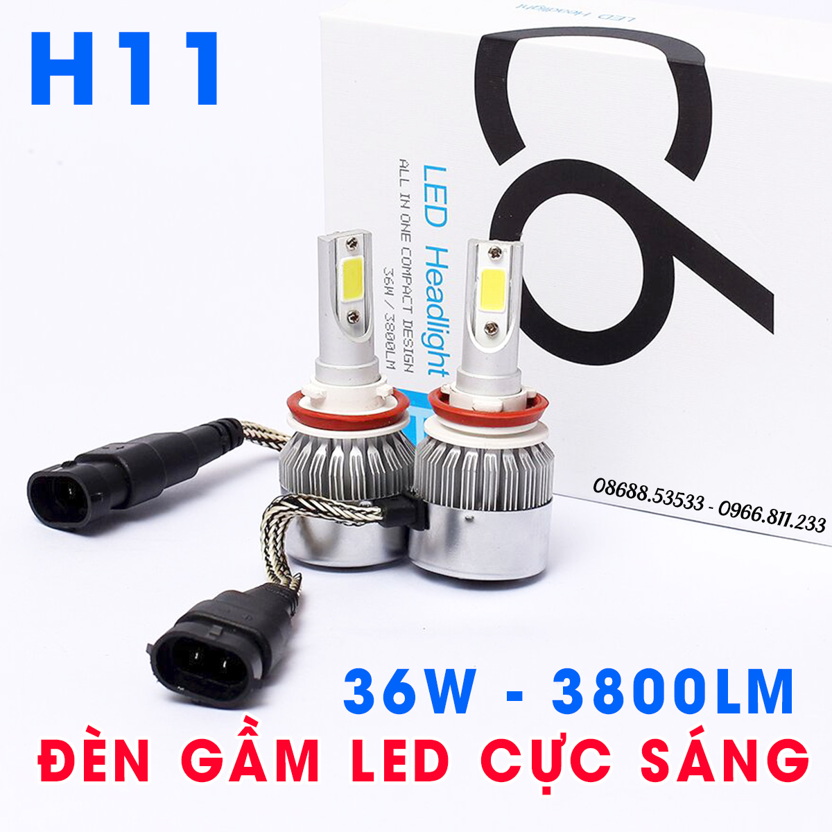 01 bóng đèn LED gầm ô tô chân H8 H9 H11 C6 siêu sáng 12v 36W